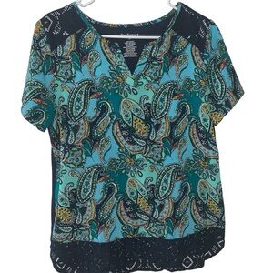 Van Heusen Teal and Black Paisley Blouse